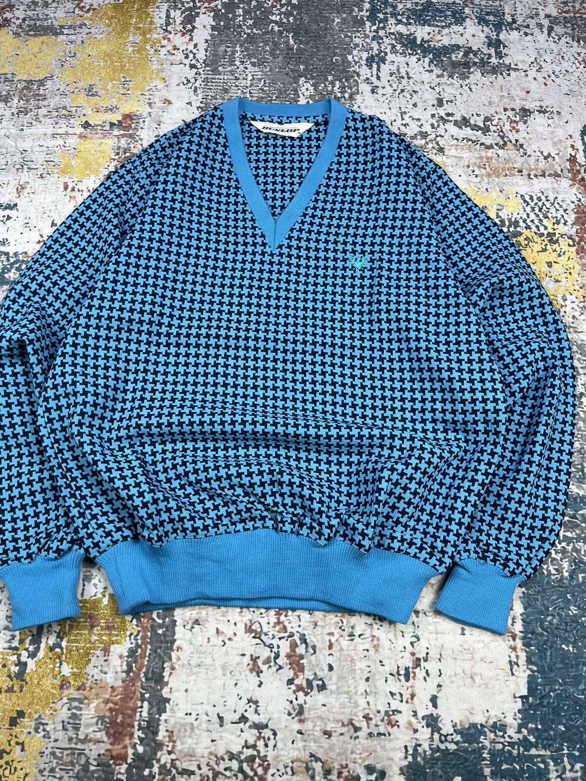 Dunlop Vintage DUNLOP Vivid Blue V-Neck Sweater Size US M / EU 48-50 / 2 - 2 Thumbnail