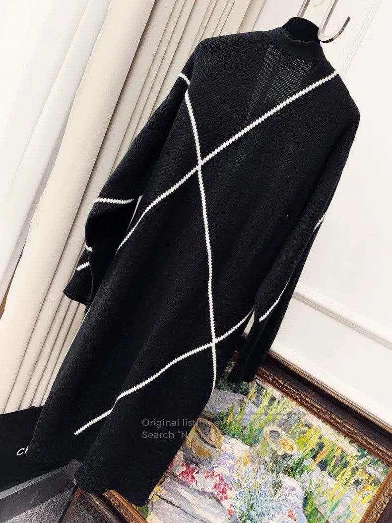 Hermes Hermes Black and white long cashmere open-front coat Size XXS / US 00 / IT 34 - 2 Thumbnail