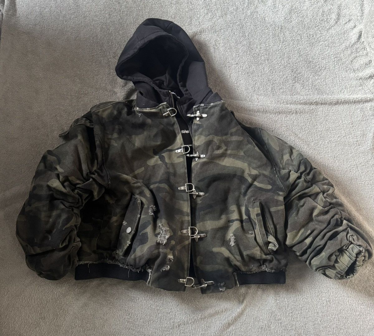 GOJOYJINNI | Washed Camouflage Bomber Jacket