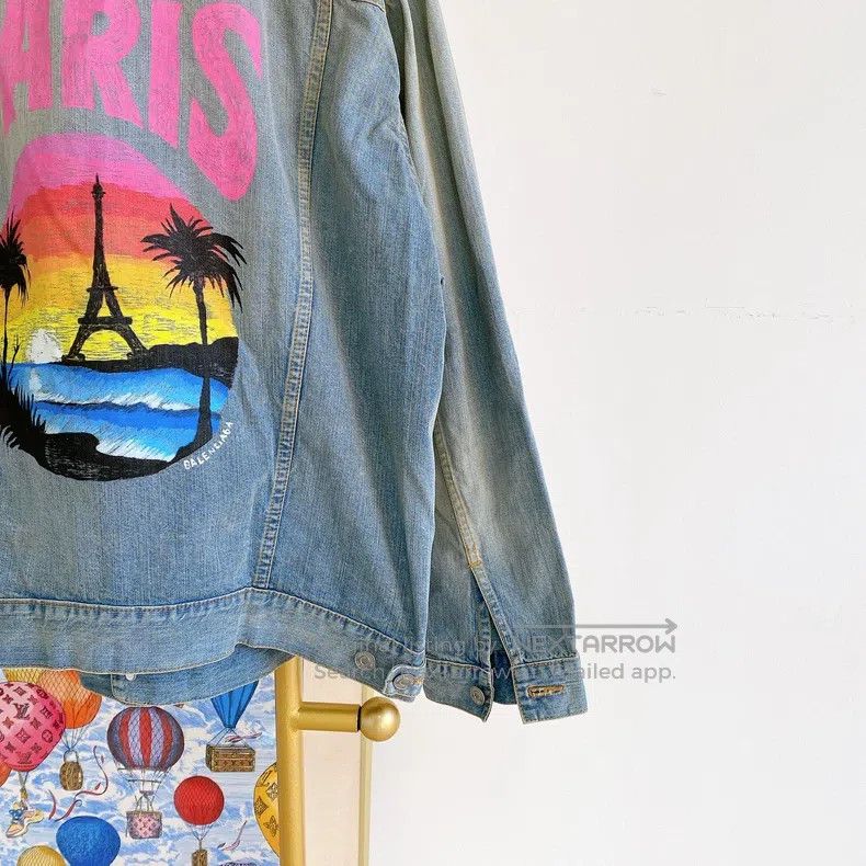 Balenciaga Balenciaga Blue Letter Logo Patterned Denim Jacket Size US XS / EU 42 / 0 - 6 Thumbnail