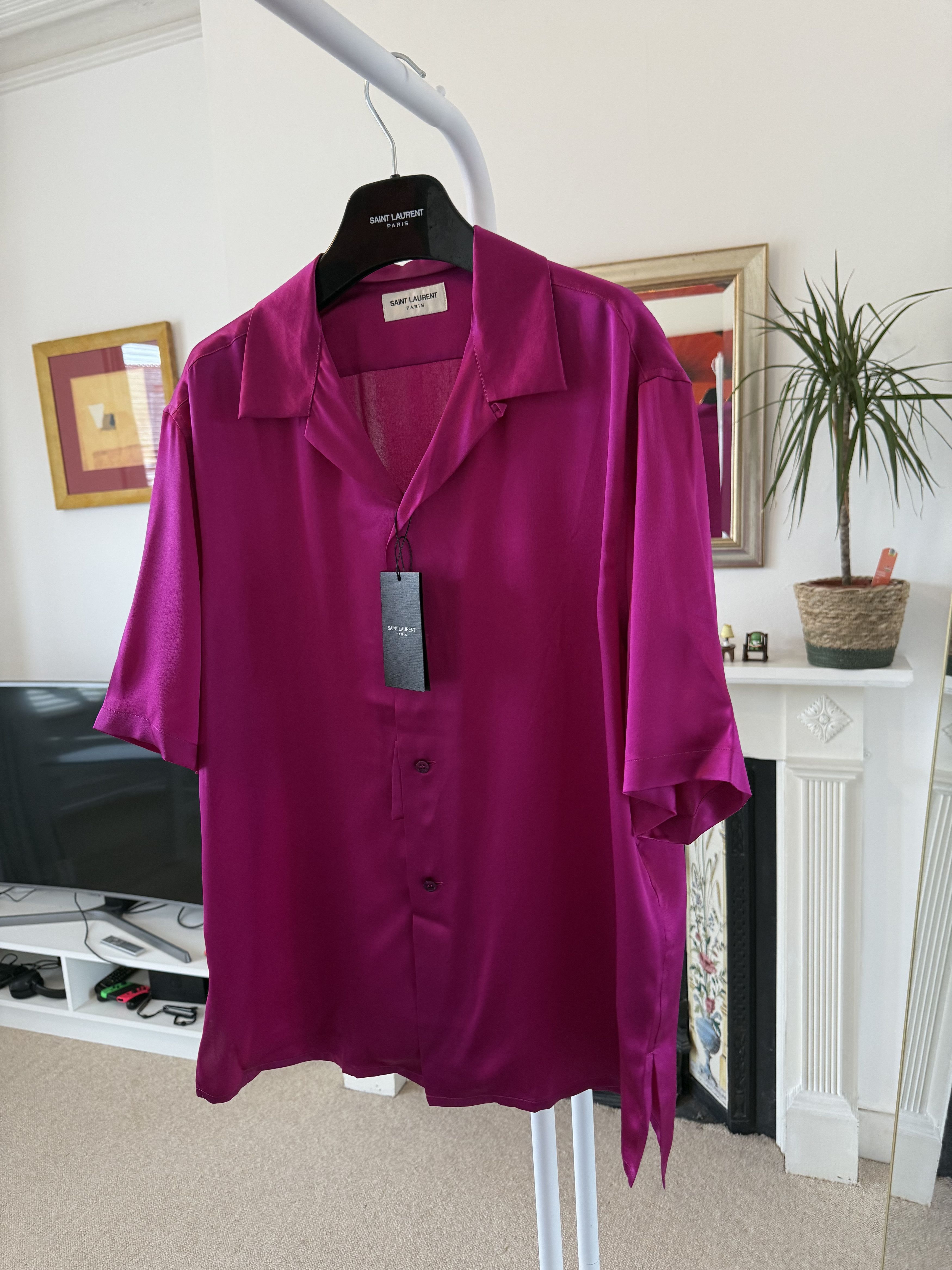 Saint Laurent Paris FW22 Saint Laurent Satin Open Collar Pink Silk Shirt Size US XXL / EU 58 / 5 - 6 Thumbnail