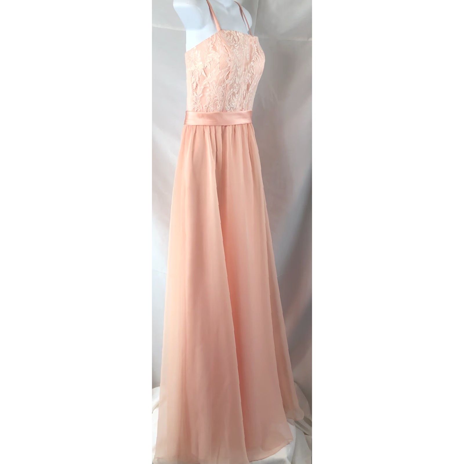 Impressions Dress Adult 12 Peach Halter Chiffon Lace Gown Formal Wedding  Prom Fairy Womens