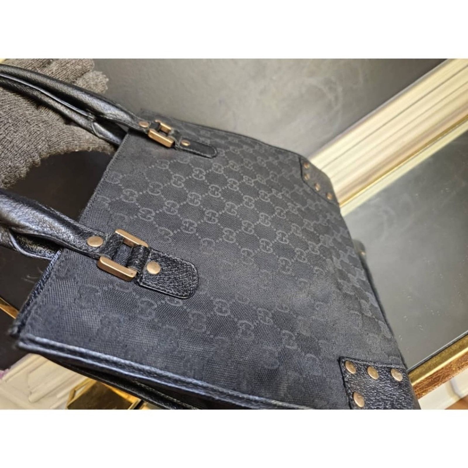 Gucci Authentic Gucci GG Canvas Studded Tote Bag Black Size ONE SIZE - 4 Thumbnail