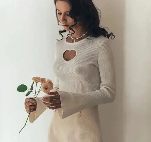 Japanese Brand Ribbed Knitted Sweaters For Women 2023 Cut Out Size ONE SIZE - 7 Thumbnail