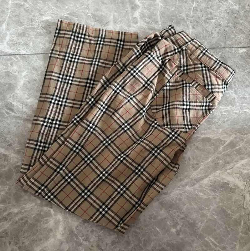 Burberry Burberry Khaki Check Wool Trousers for Women Size 23" - 1 Thumbnail