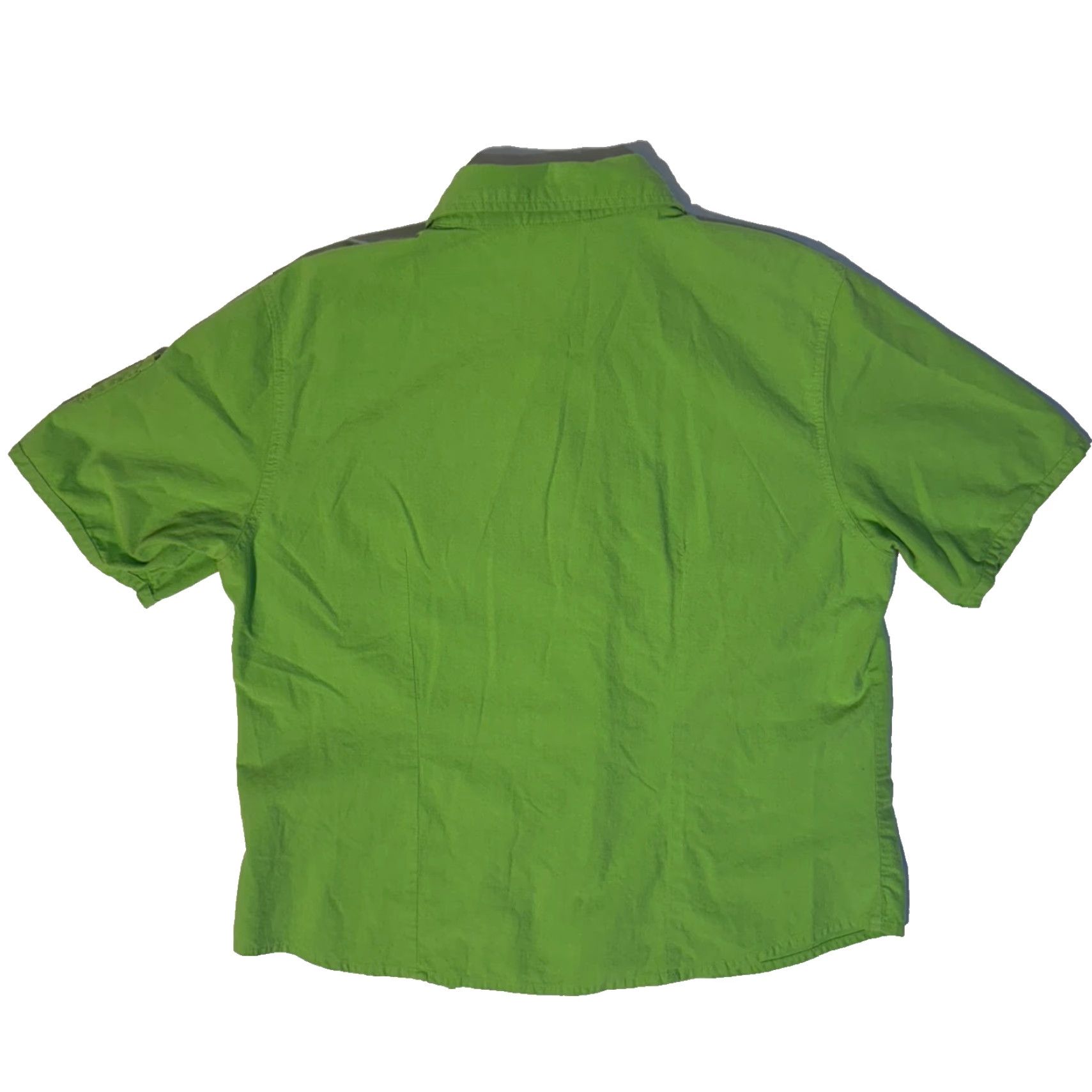 Vintage ERIKA Blouse Shirt Green Yellow Flower Knit Short Sleeve Collared Button Embroidered - L Womens Regular Size L / US 10 / IT 46 - 6 Thumbnail