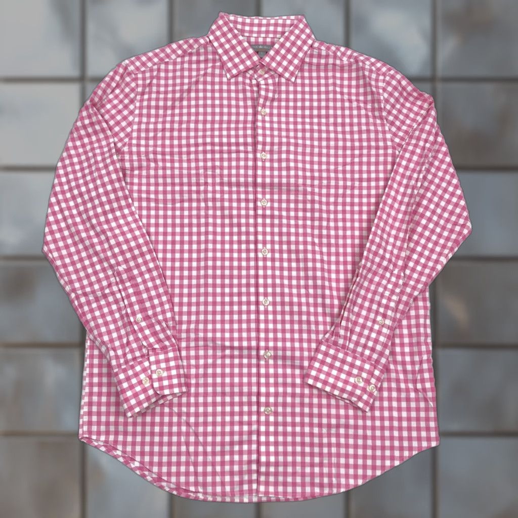 Peter Millar Peter Millar Men's L Button-Down Gingham Check Shirt Wicking Pink White Casual, Breathable, Long Sleeve, Office, Golf Mens Size US L / EU 52-54 / 3 - 1 Thumbnail