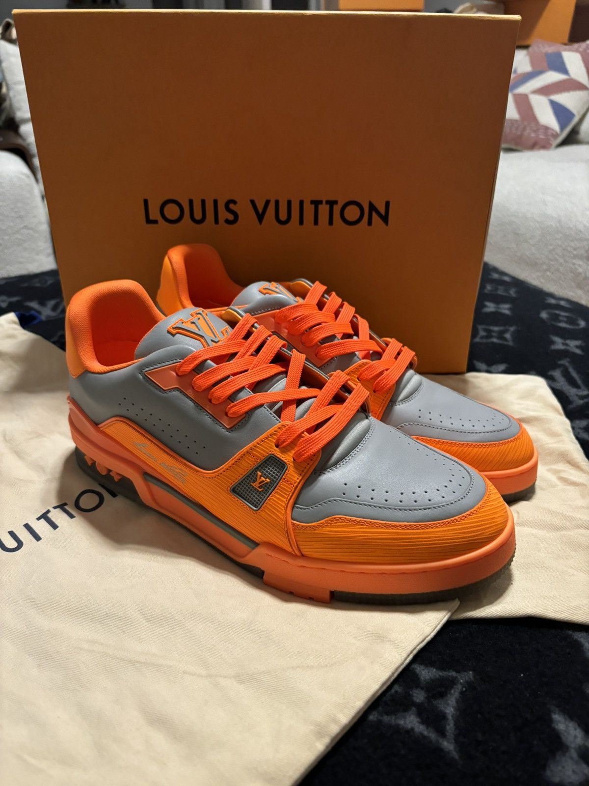 Louis Vuitton Louis Vuitton Trainer Sneaker #54 mini monogram orange/gray Size US 11 / EU 44 - 2 Thumbnail