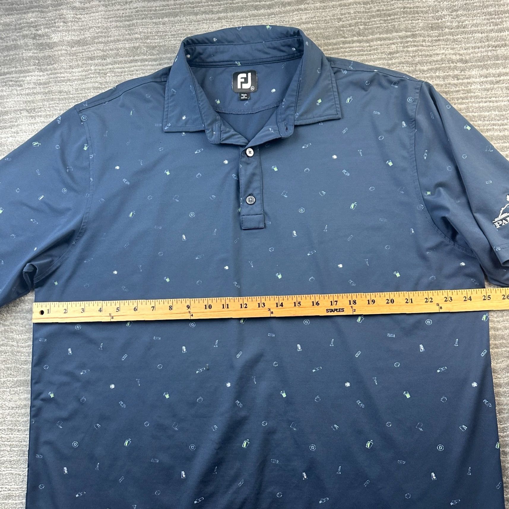 Footjoy FootJoy Polo Shirt Mens XL Blue Performance Golf All Over Print Geometric Pattern Short Sleeve Collared Button Logo Regular Fit Sport Size US XL / EU 56 / 4 - 7 Thumbnail