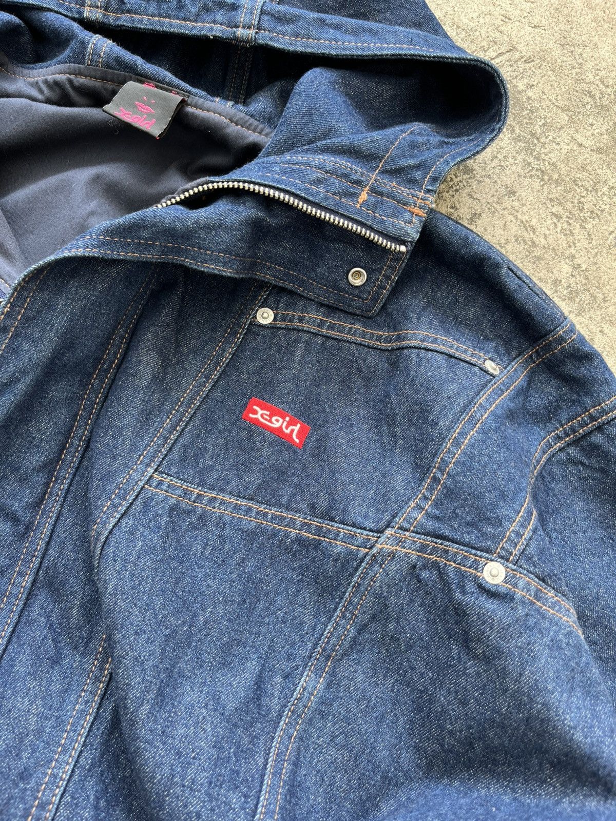 Japanese Brand 💥X-GIRL Bomber Hoodie Denim Jacket /Kapital style Size US XL / EU 56 / 4 - 4 Thumbnail