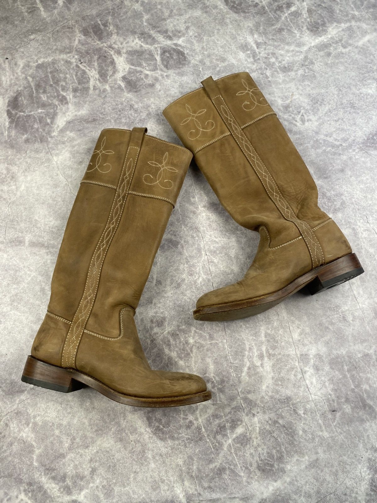 Sancho Boots Sancho Boots leather western knee-high boots beige size: 37 Size US 7 / IT 37 - 8 Thumbnail