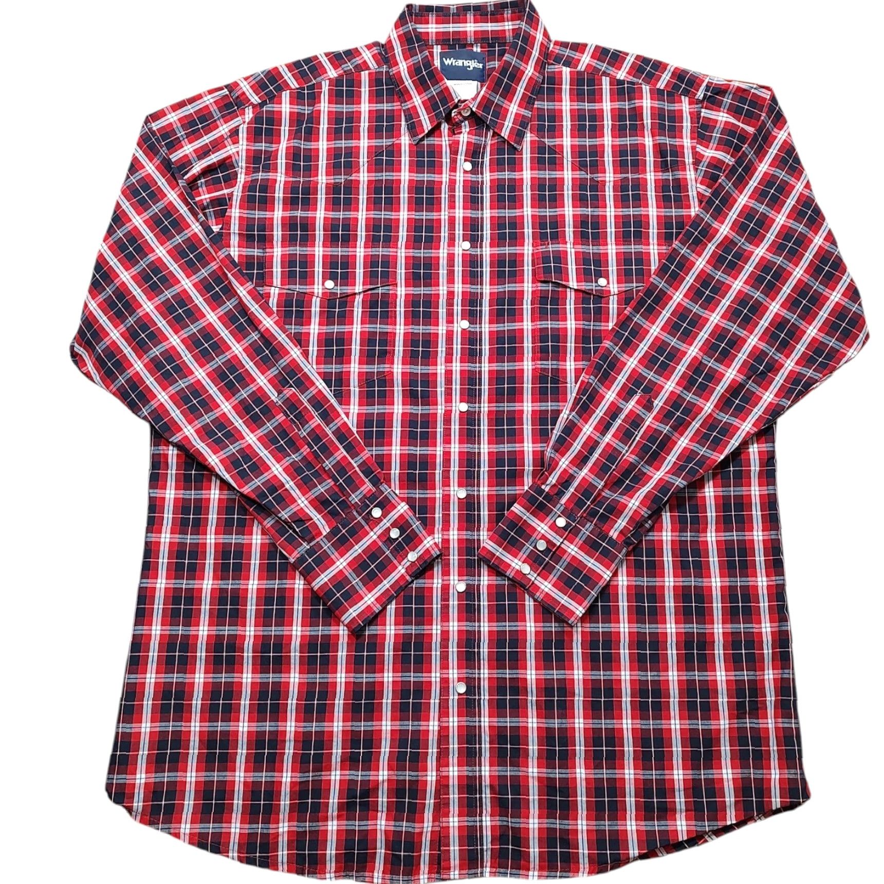 Wrangler Wrangler Western Shirt Mens XLT XL Tall Pearl Snap Red Plaid Long Sleeve Pockets Size US XL / EU 56 / 4 - 2 Thumbnail