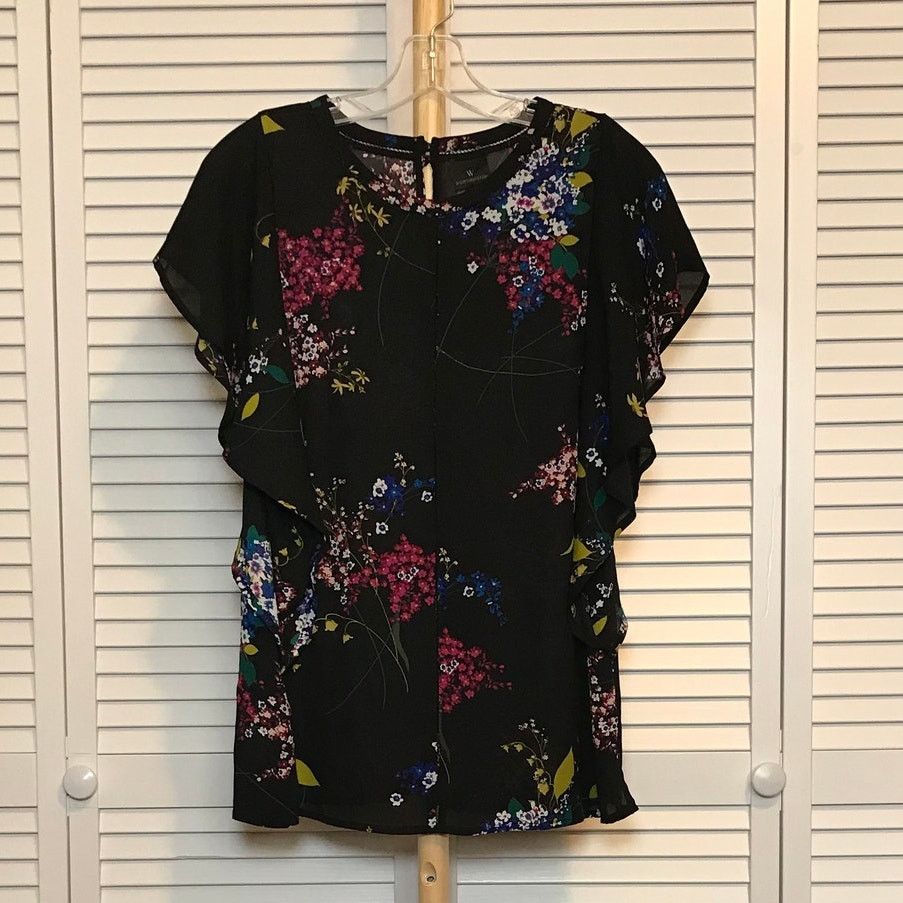 Worthington Worthington Floral Round Neckline Flutter Sleeve Blouse L Size L / US 10 / IT 46 - 1 Thumbnail