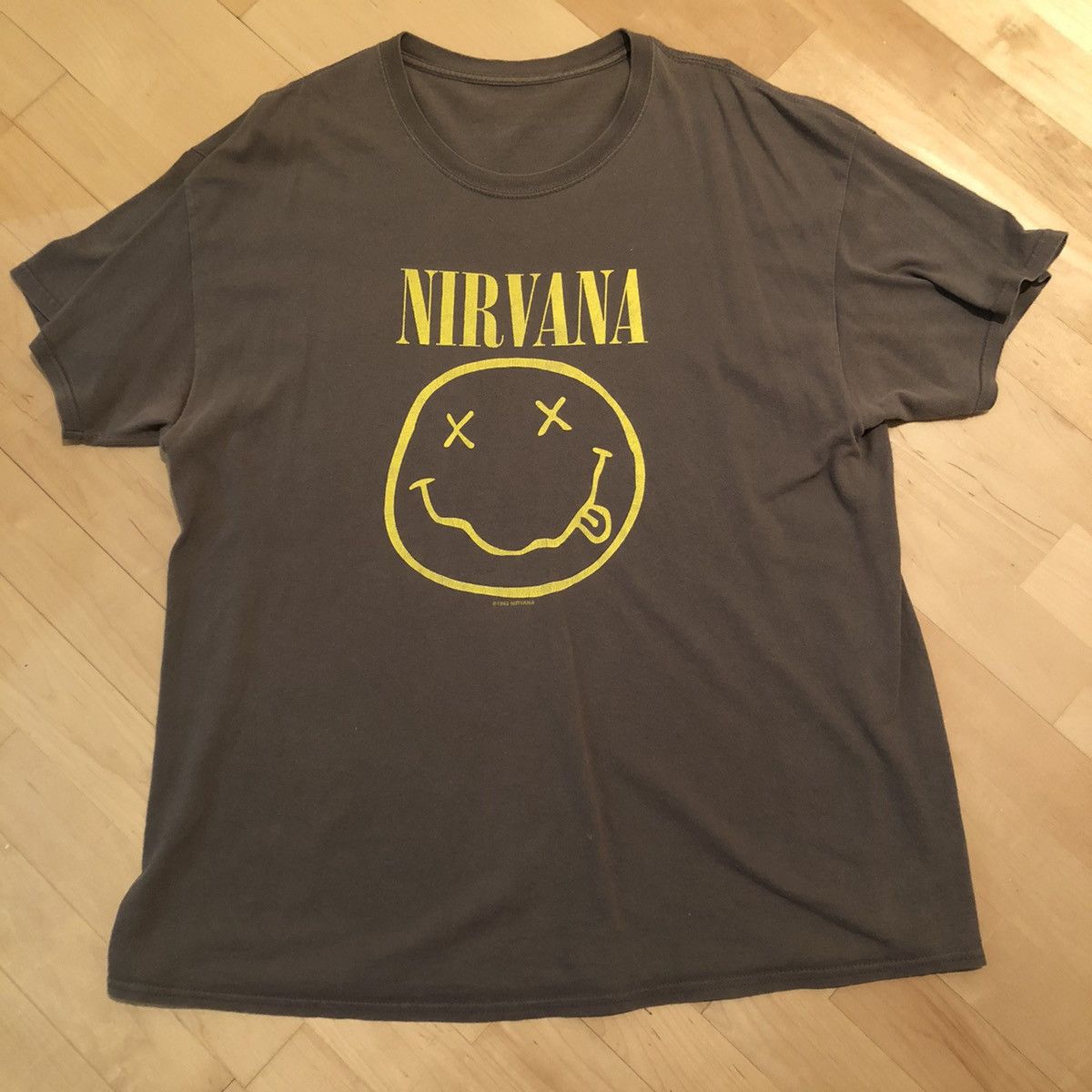 image of Fruit Of The Loom Vintage Nirvana Tee in Grey, Men's (Size Large)