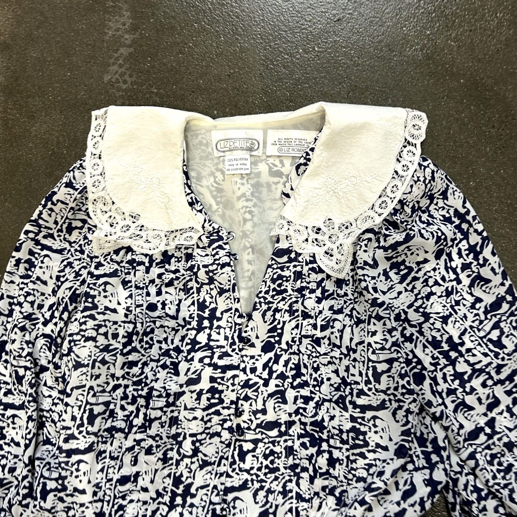 Vintage VINTAGE Liz Petites Dress Womens Petite Medium Blue White Lace Collar Midi 80s Size M / US 6-8 / IT 42-44 - 2 Thumbnail