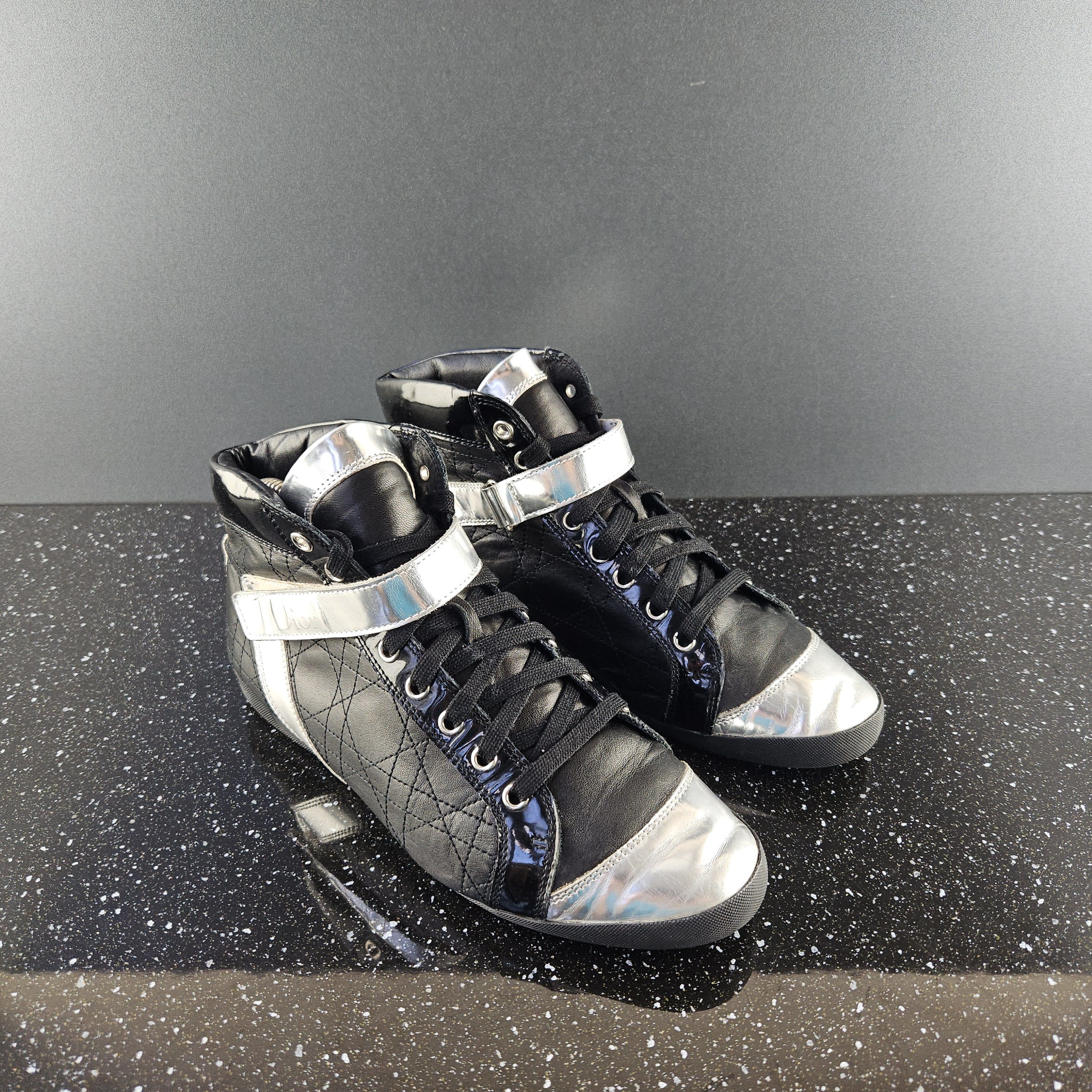 Christian Dior Monsieur Dior black/silver leather hi top sneakers sz 39 Size US 8 / IT 38 - 5 Thumbnail