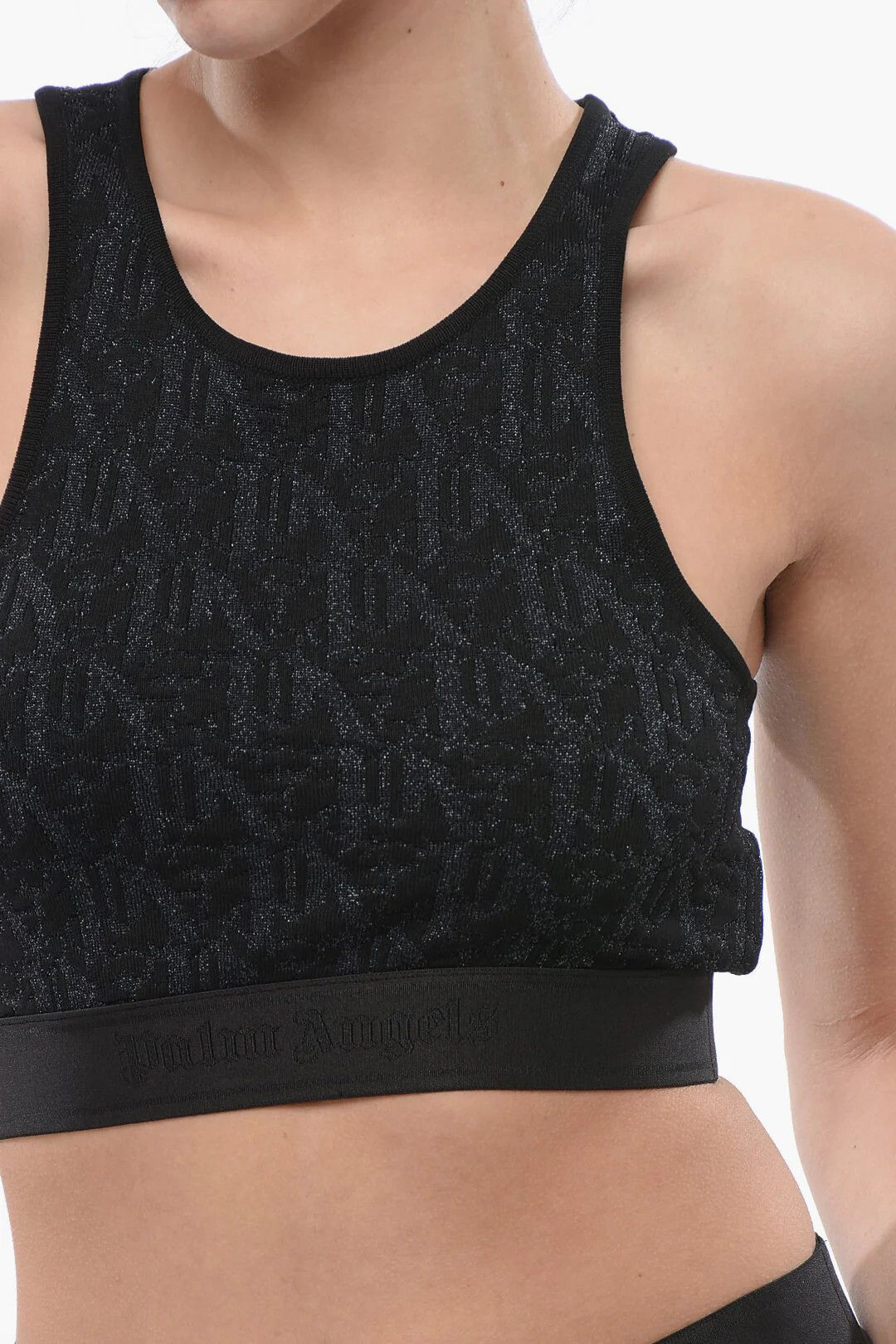 Palm Angels og1mm0326 Lurex Monogram Crop Top in Black Size M / US 6-8 / IT 42-44 - 3 Thumbnail