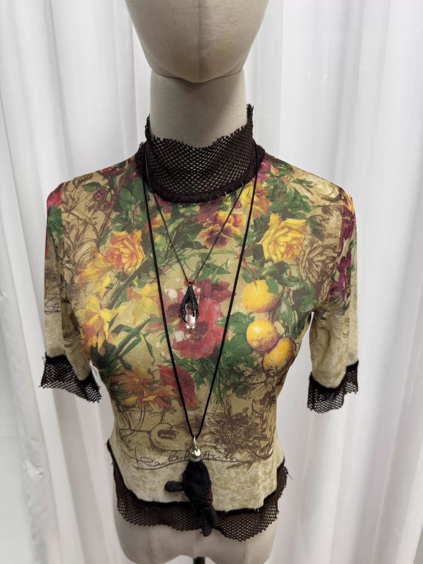 Jean Paul Gaultier JPG Floral Tulle Top Black Mesh Collar/Cuffs 40 Size S / US 4 / IT 40 - 8 Thumbnail