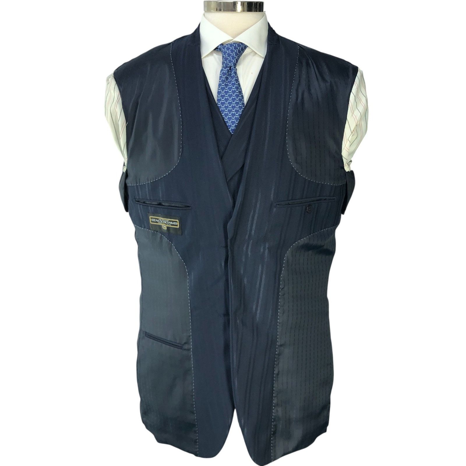 Stacy Adams Stacy Adams Size 40R Suit Three 3 Piece Drop 4 Blue Striped Size 40R - 13 Thumbnail
