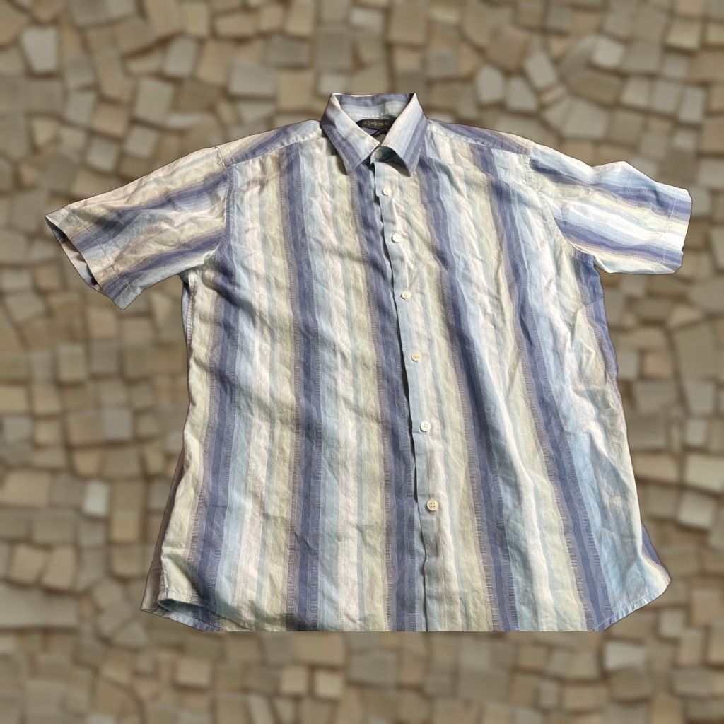 Vintage Axist Shirt Men M White Blue Button-Up Short Sleeve Striped City Dressing Size US M / EU 48-50 / 2 - 1 Thumbnail