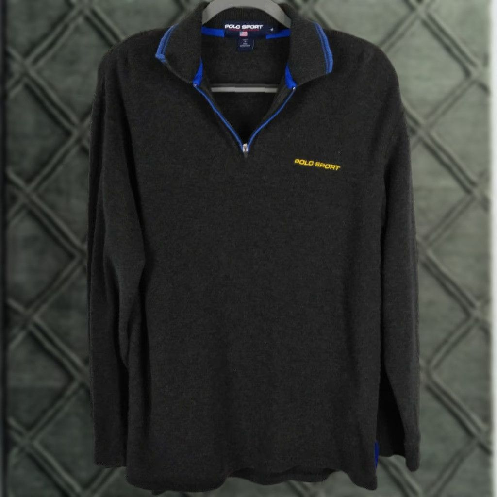 Polo Ralph Lauren VINTAGE 90s Polo Sport Ralph Lauren Mens Polo Pullover Knit Long Sleeve M Dark Gray Pullover Sweater 90s Theme Mens Size US M / EU 48-50 / 2 - 1 Thumbnail