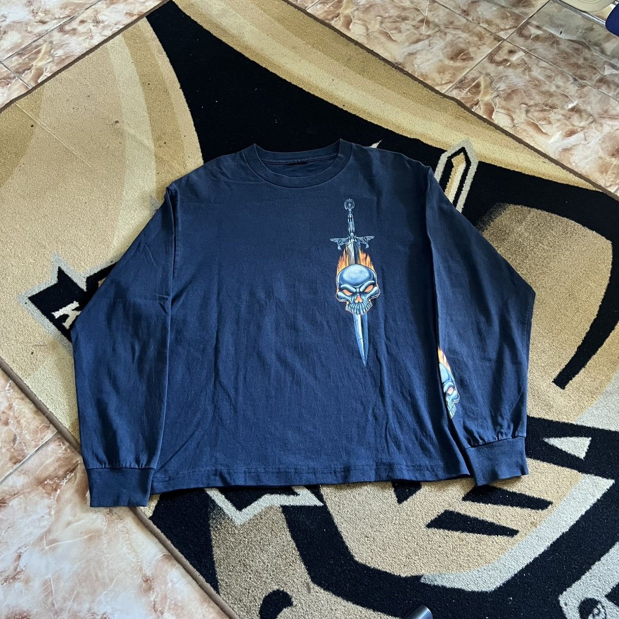Harley Davidson Long Sleeve 90s Skull Bones Dragon 💙 Size US L / EU 52-54 / 3 - 2 Thumbnail