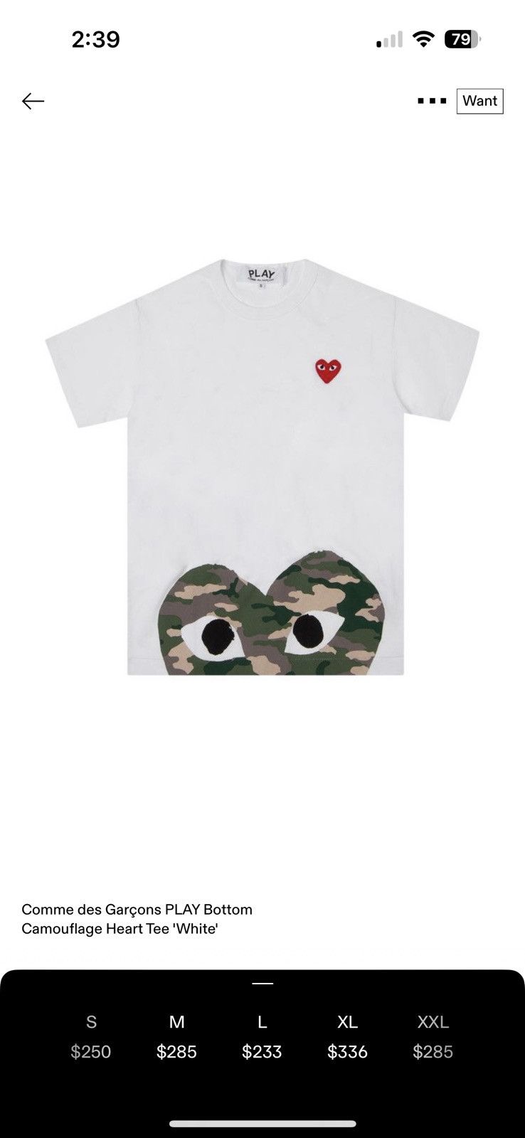 Comme des Garcons PLAY Bottom Camo Heart tee Size US XXL / EU 58 / 5 - 9 Thumbnail