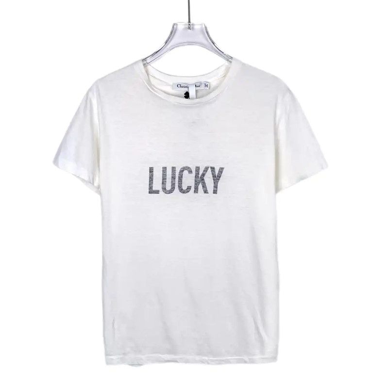 Dior Dior Lucky White Cotton T-Shirt for Women 0089 Size XS / US 0-2 / IT 36-38 - 1 Thumbnail