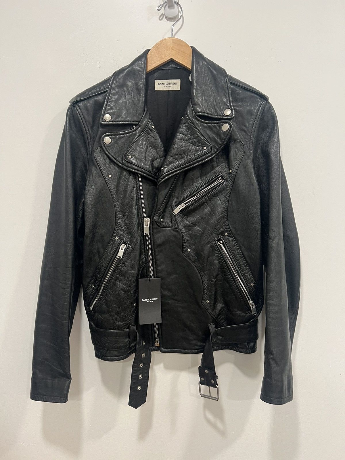 image of Saint Laurent Paris Hedi Guitar Leather Jacket in Black, Men's (Size Medium)