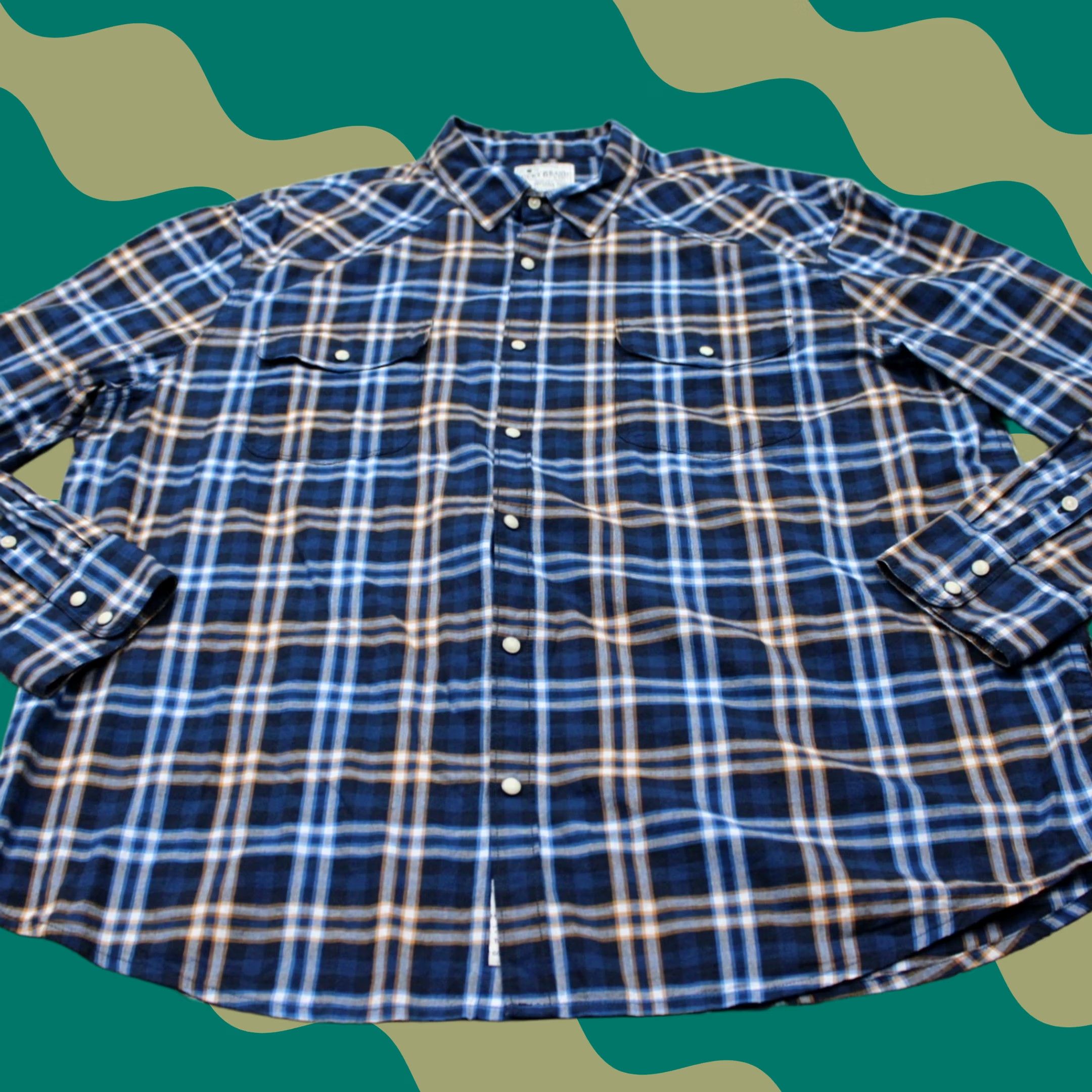 Lucky Brand Lucky Brand Pearl Snap Shirt Men 2XL Plaid Long Sleeve Blue Yellow Cotton Stretch Western Cowboy Vintage No Size US XXL / EU 58 / 5 - 1 Thumbnail