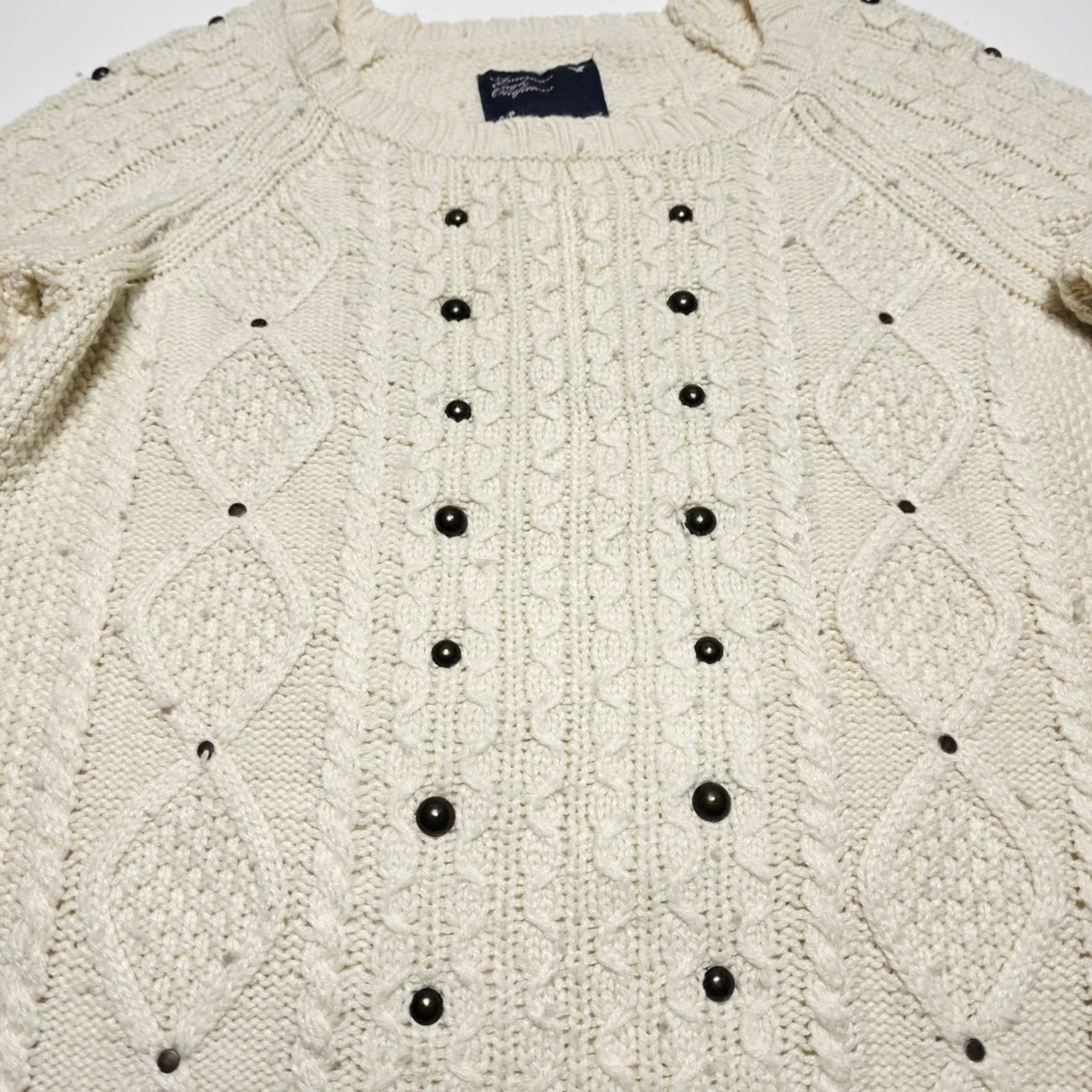 American Eagle Outfitters VINTAGE American Eagle Outfitters Sweater Womens Cable Knit Cream Long Pullover Size Small Y2K Size S / US 4 / IT 40 - 6 Thumbnail