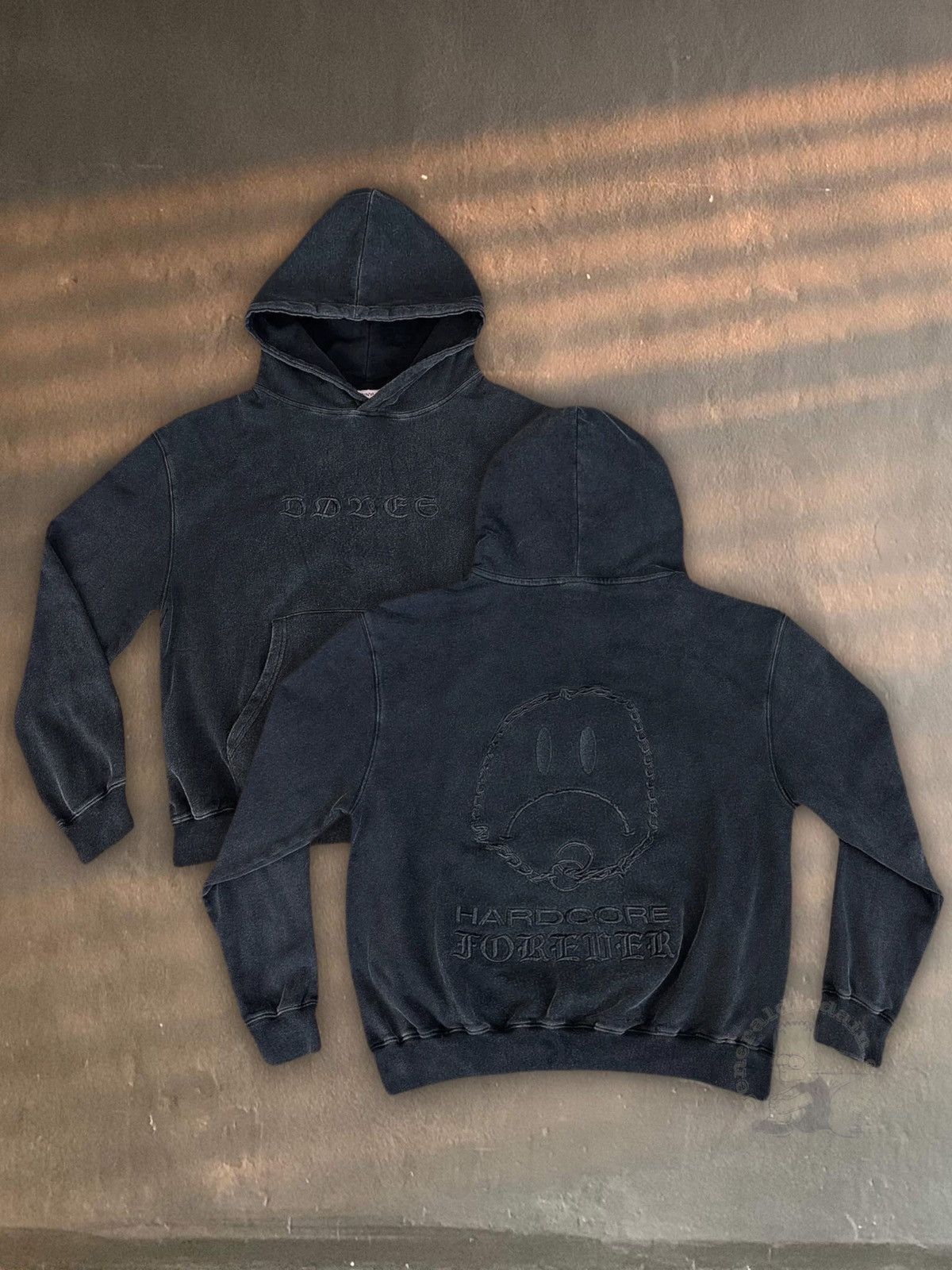 image of Døves X Copes 3Xl Hardcore Forever Terry Stone Washed Hoodie in Black Stonewash, Men's (Size 2XL)