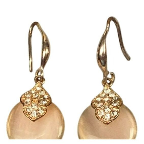 Other Gold Tone and Pale Pink Dangle Earrings With Rhinestones & A Size ONE SIZE - 2 Thumbnail