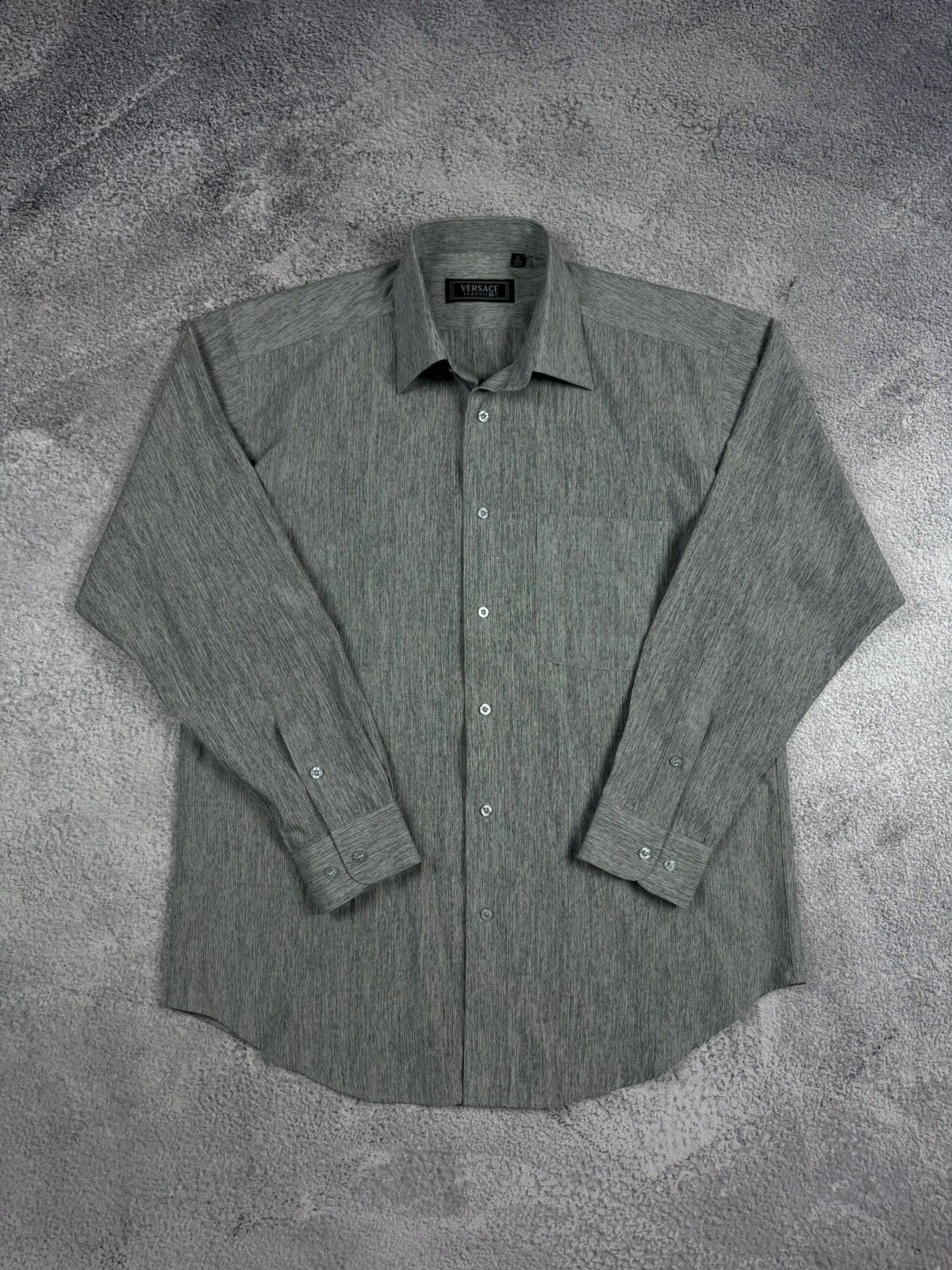 Designer × Versace × Vintage Vintage Versace Classic V2 Gray Melange Long Sleeve Shirt Size US M / EU 48-50 / 2 - 1 Thumbnail