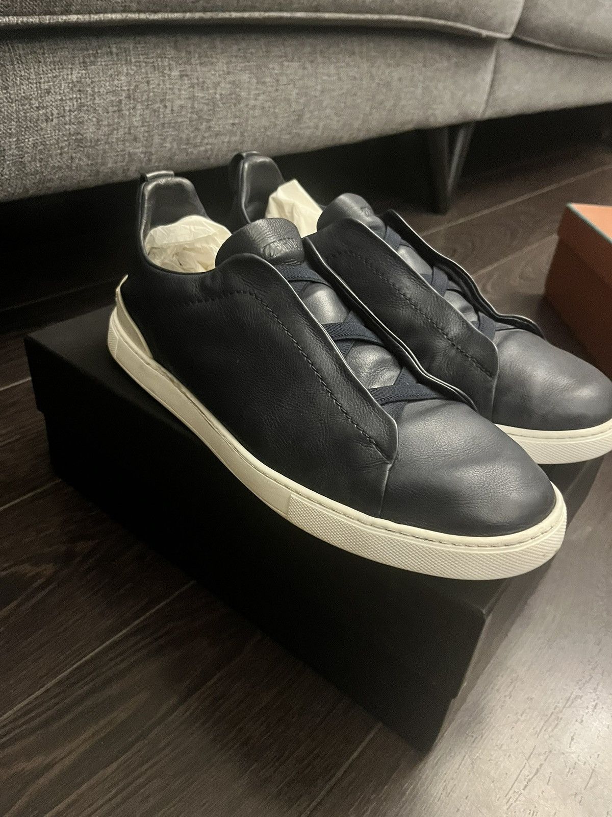 Ermenegildo Zegna Zegna navy secondskin triple stitch uk 10.5 eu 44.5 Size US 11.5 / EU 44-45 - 1 Thumbnail