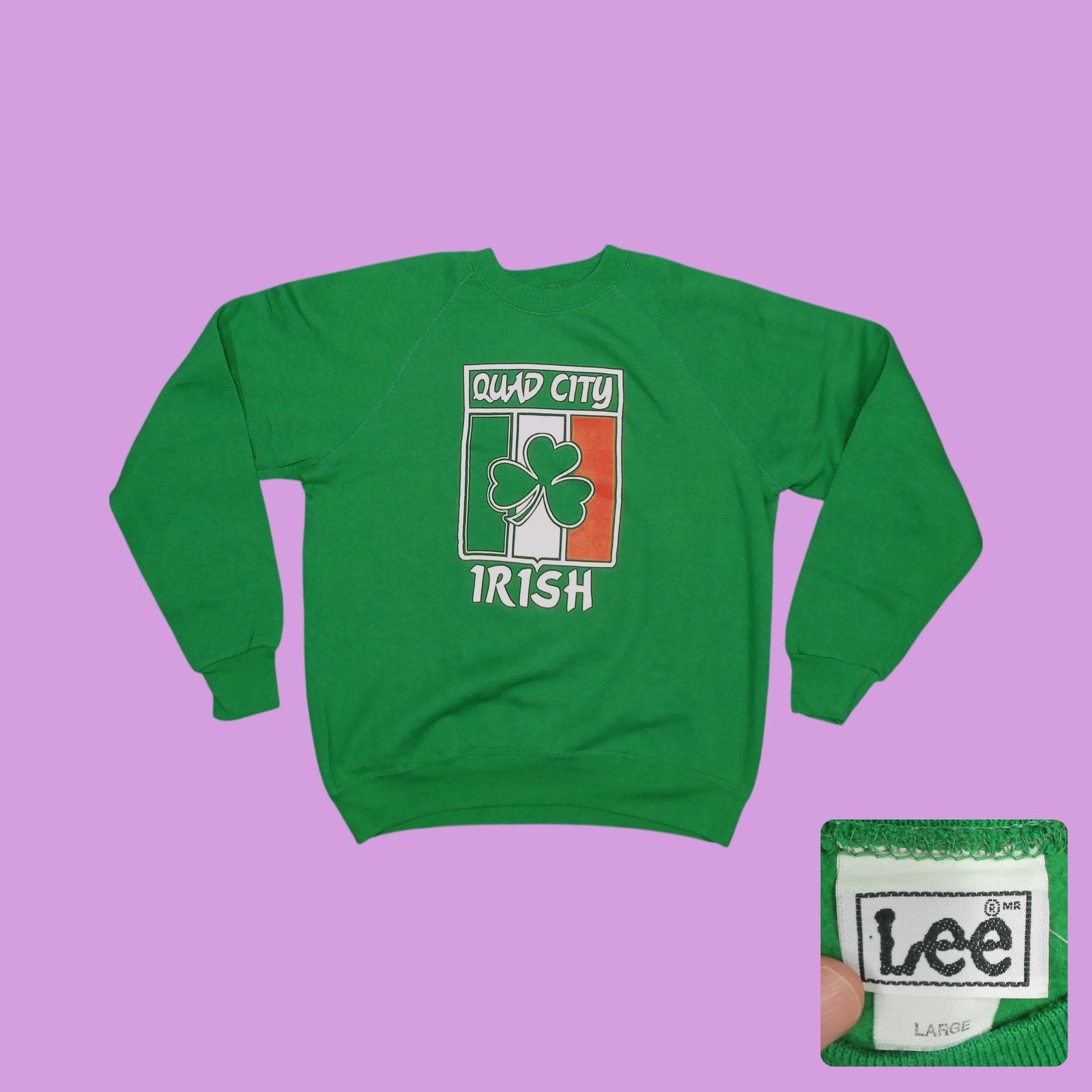Lee Lee | Vintage 90s Quad City Irish Blank Raglan Sweatshirt Size US L / EU 52-54 / 3 - 1 Thumbnail