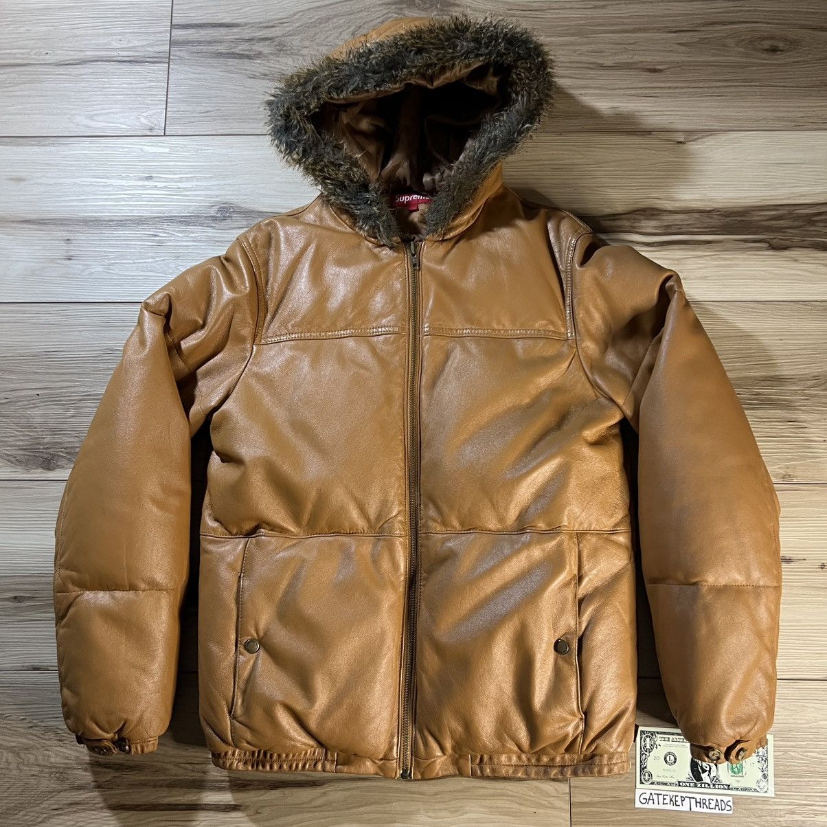 Supreme Supreme FW15 Tan Leather Down Puffer Jacket Fur Trim Size US L / EU 52-54 / 3 - 1 Thumbnail