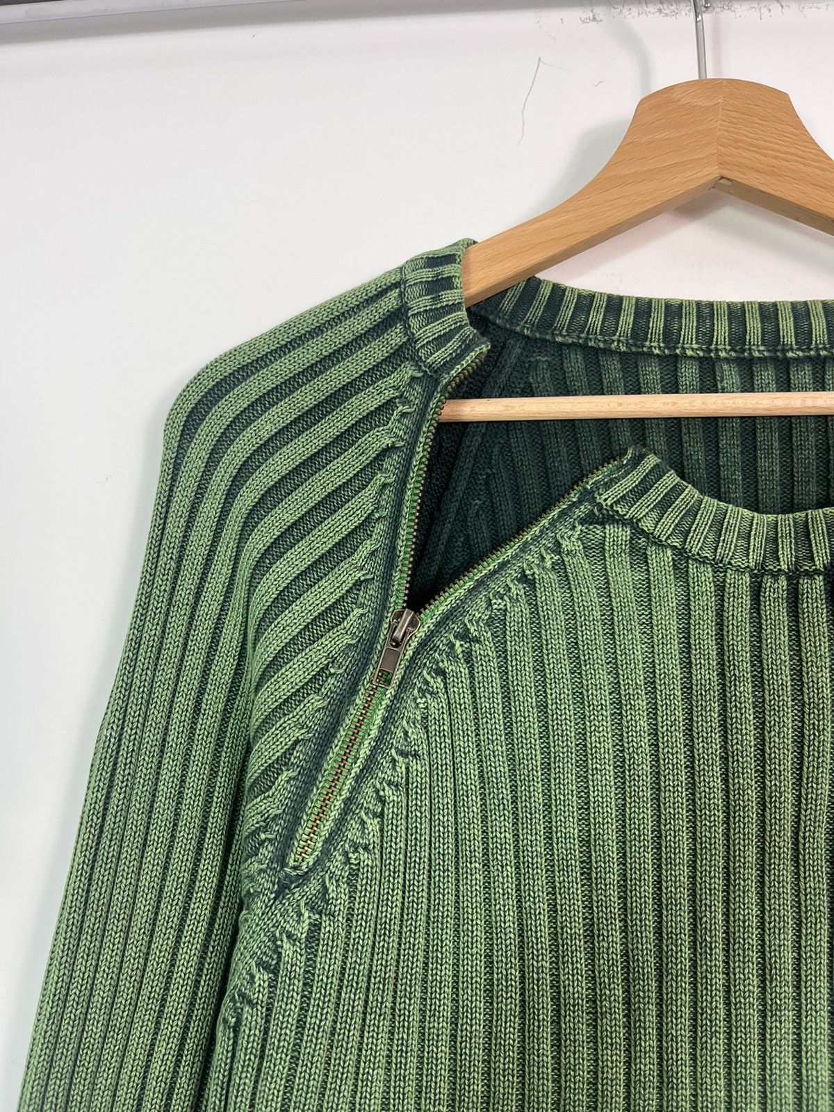 image of Avant Garde Crazy Y2K Vintage Green Knit Washed Faded Opium Trans Techno, Men's (Size Medium)