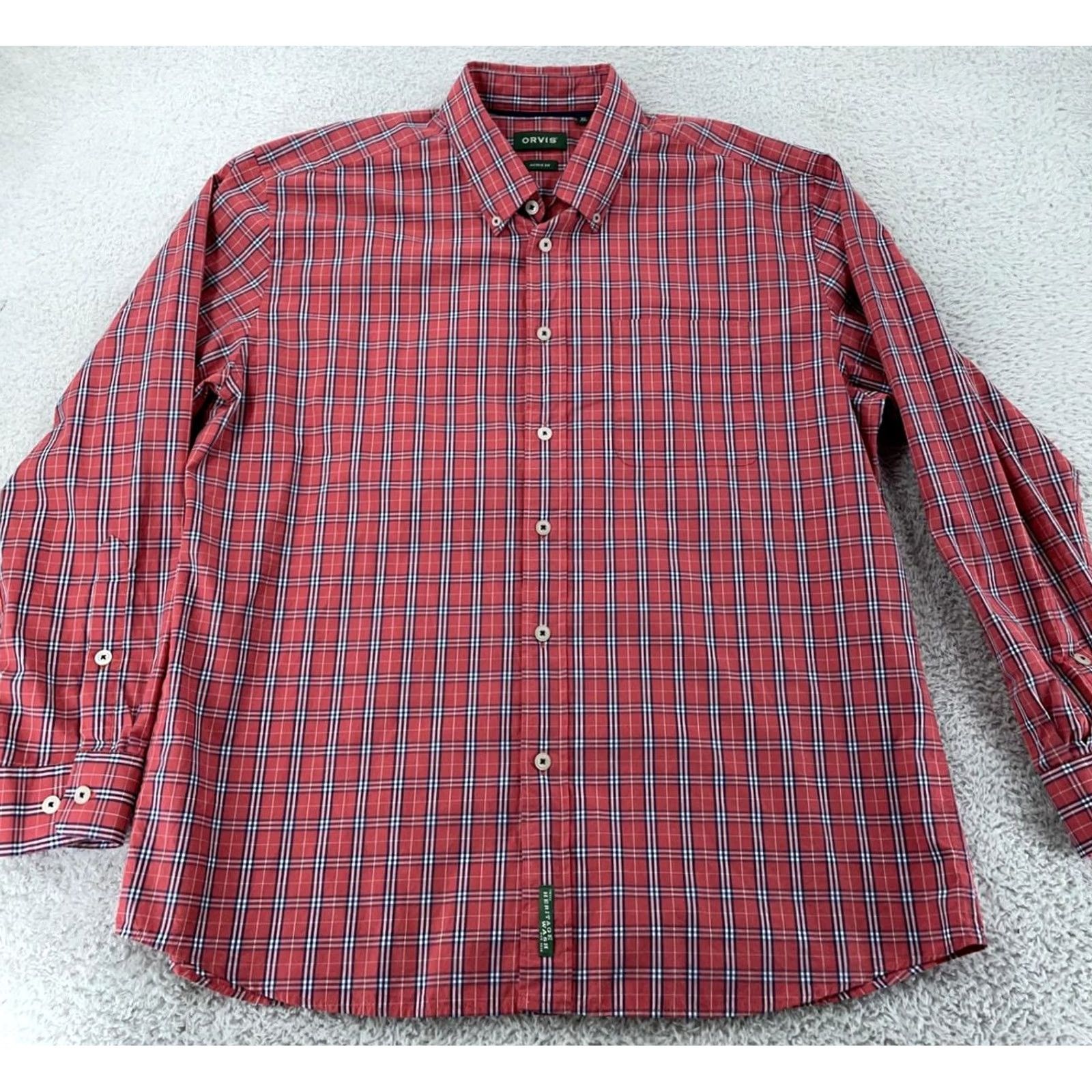 Orvis Orvis Shirt Mens XL Red Plaid Heritage Wash Active Fit L/S Button Down Size US XL / EU 56 / 4 - 2 Thumbnail