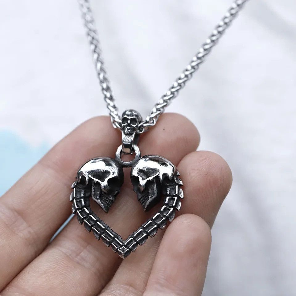 Jewelry NEW Men's stainless-steel Love skeleton Pendant Necklace Size ONE SIZE - 1 Thumbnail