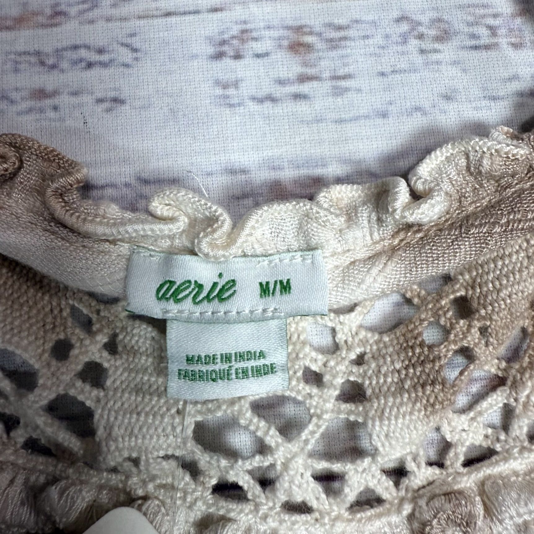 Vintage Aerie Beige Brown Crochet Relaxed Ruffle Top Sleeveless Viscose Cotton Sz M NWT Tank Women's M Beige Crochet Sleeveless Top NWT Size M / US 6-8 / IT 42-44 - 4 Thumbnail