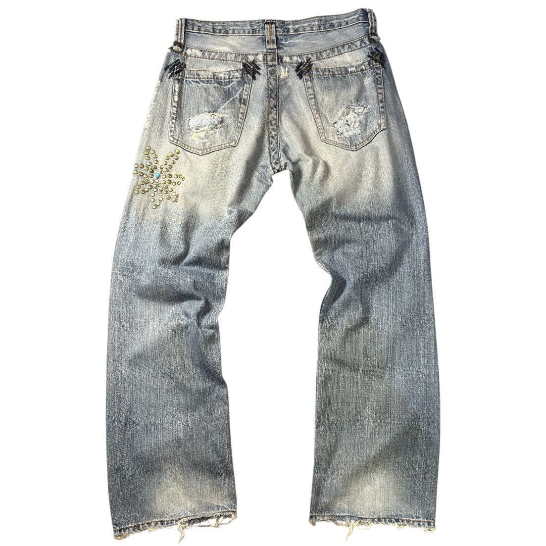Tornado Mart Fudge Studded Stone Destroyed Jeans Denim Hysteric Y2k Style Size US 34 / EU 50 - 2 Thumbnail