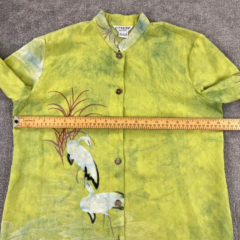 Vintage CITRON Shirt Womens Medium Green Bird 100% Silk Tunic Top Button Up Santa Monica Dresswear Casual Workwear Size M / US 6-8 / IT 42-44 - 6 Thumbnail