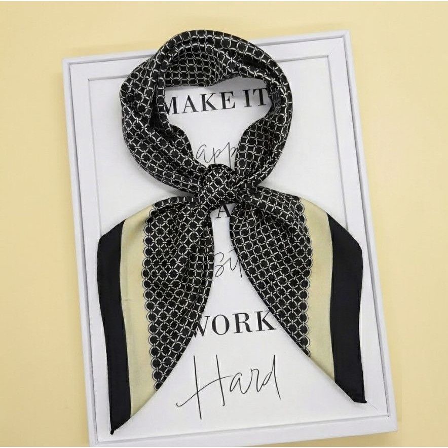 Other New Bandana Square Scarf Black and beige Elegant Classic hij Size ONE SIZE - 1 Thumbnail