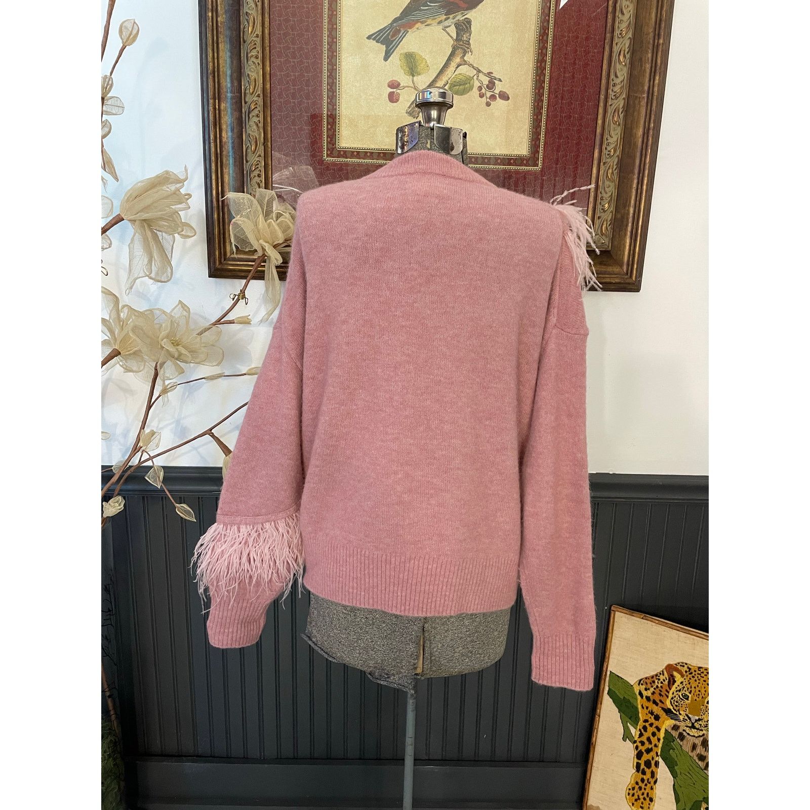 Cinq a Sept Cinq à Sept Pink Feather Trim Wool Blend Sweater Size Small Size S / US 4 / IT 40 - 8 Thumbnail