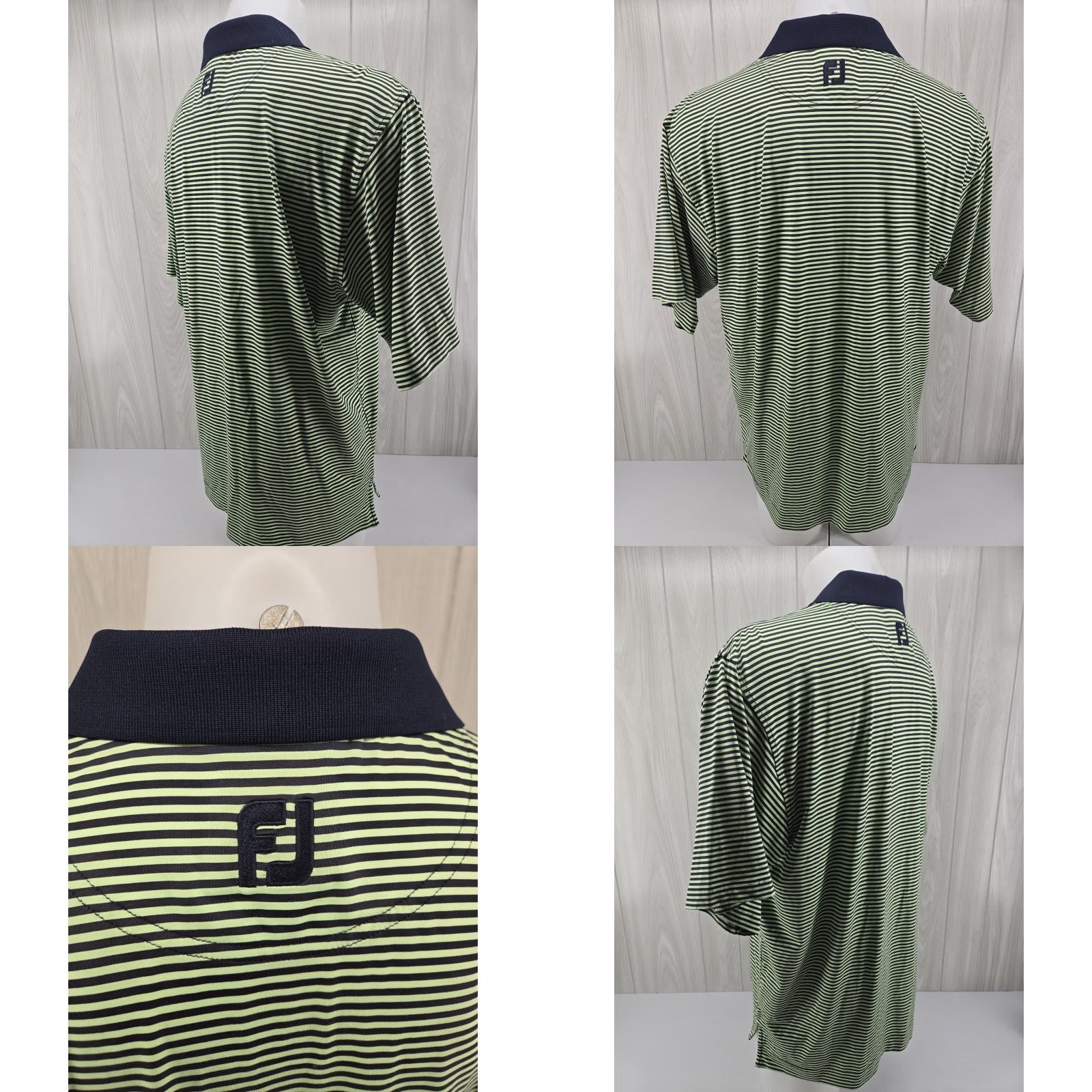 Footjoy FootJoy Polo Mens L Green Black Striped Golf Collared Short Sleeve Button Shirt Size US L / EU 52-54 / 3 - 8 Thumbnail