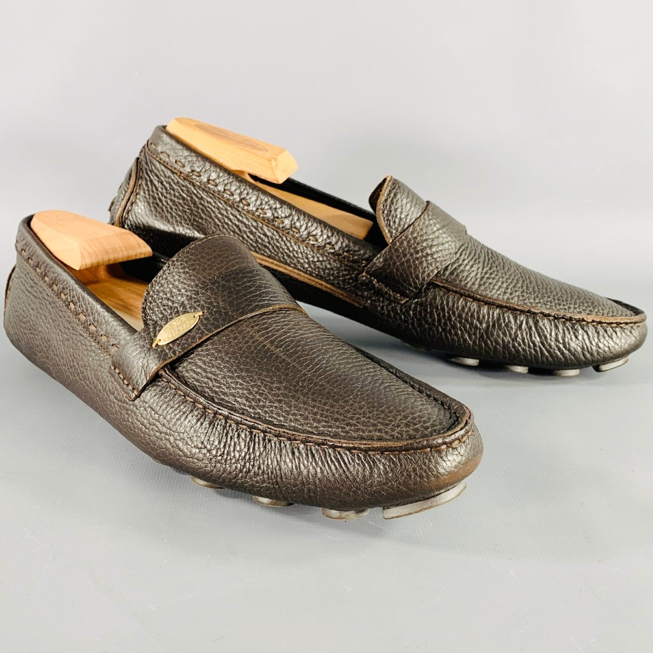 Mens Vintage Fendi brown online leather Loafers Size 9D