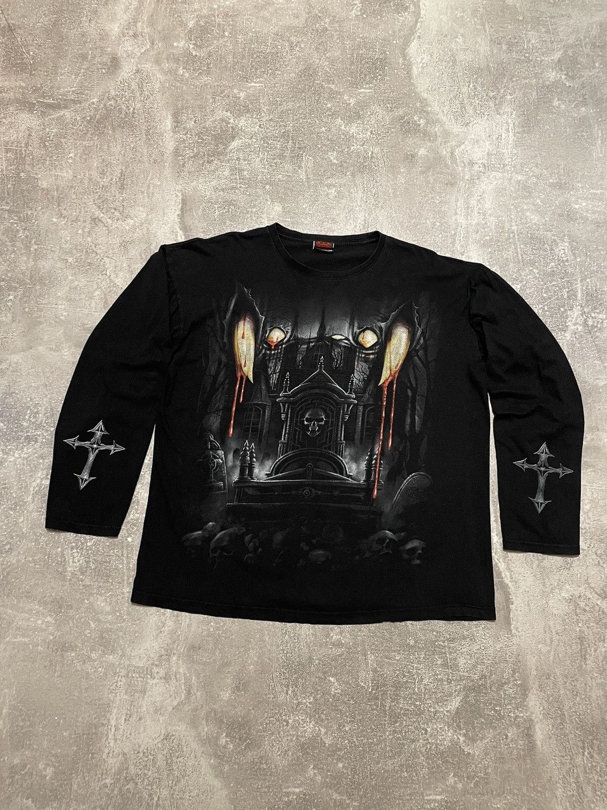 Affliction × Ed Hardy Vintage Black Metal Vampire Cross Full Print Long Sleeve Size US XL / EU 56 / 4 - 1 Thumbnail