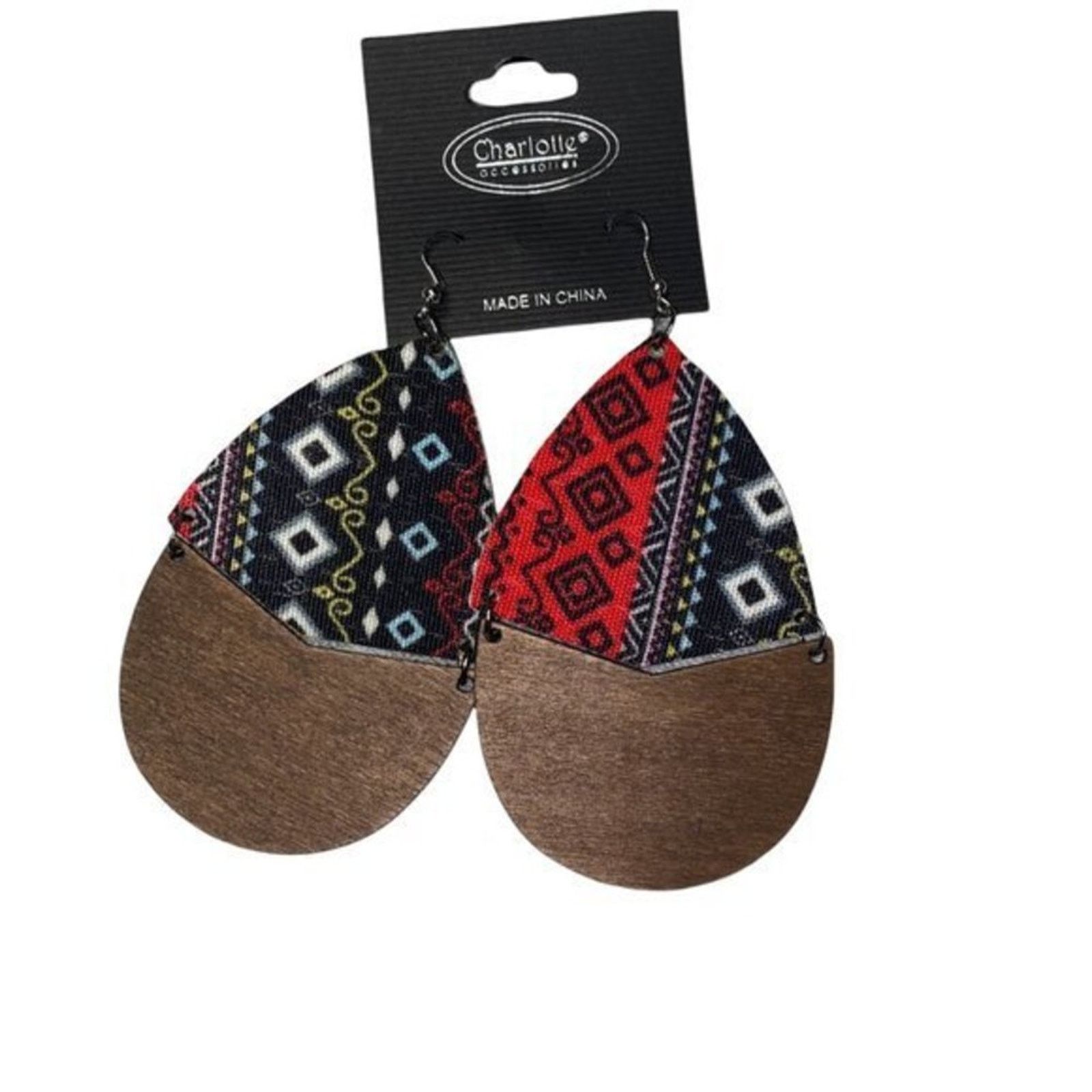 Other NWT Wooden Fabric Covered Boho Aztec Dangle Earrings Black Size ONE SIZE - 2 Thumbnail