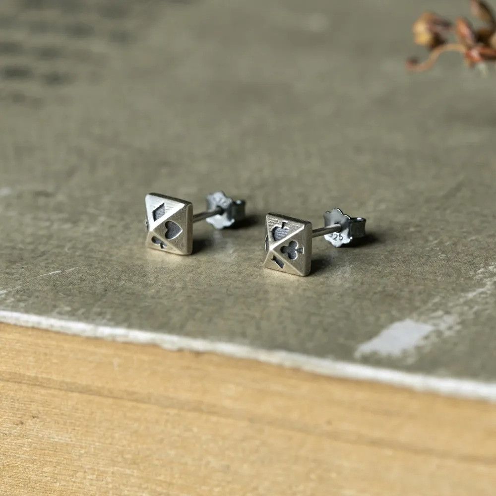Jewelry Minimalist Pyramid Poker Stud Earrings 925 Sterling Ear Size ONE SIZE - 3 Thumbnail